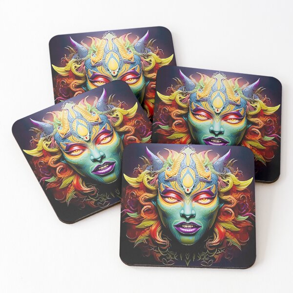 Item preview, Psychedelic Tribal Goddess – Neon Fantasy Mask Portrait designed and sold by Dominik1994.