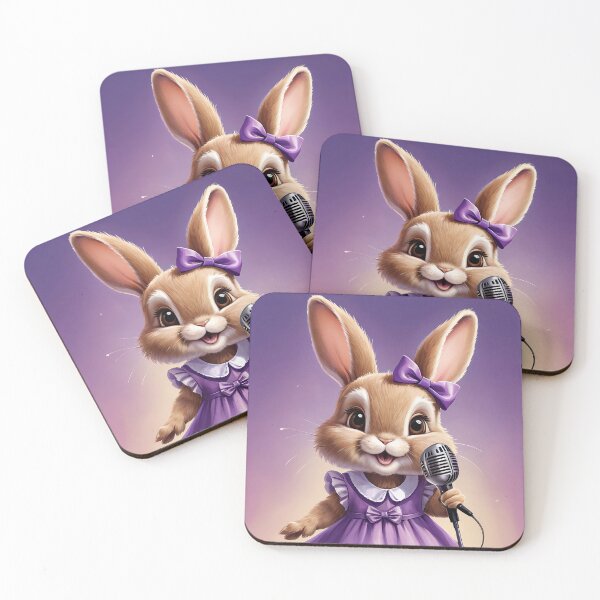 Item preview, Cute baby girl rabbit is singer, purple dress designed and sold by Leylita Design.