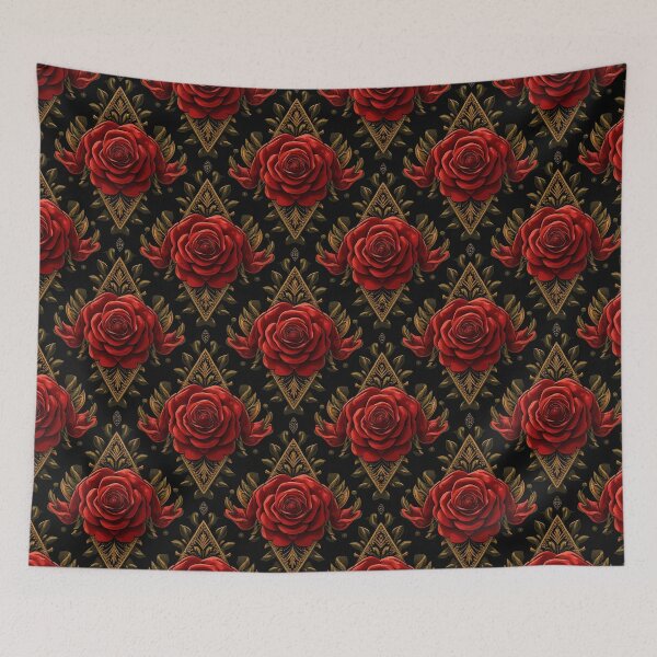 Item preview, Baroque Crimson Roses & Gold Filigree Pattern designed and sold by mittie101.