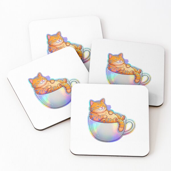 Item preview, Cute cat-in-a-cup holographic sticker  designed and sold by ParryStickers.
