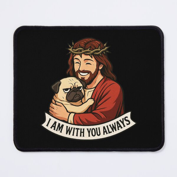 Item preview, Matthew 28:20 I am with you always Jesus Hugging Grumpy Pug designed and sold by plushism.