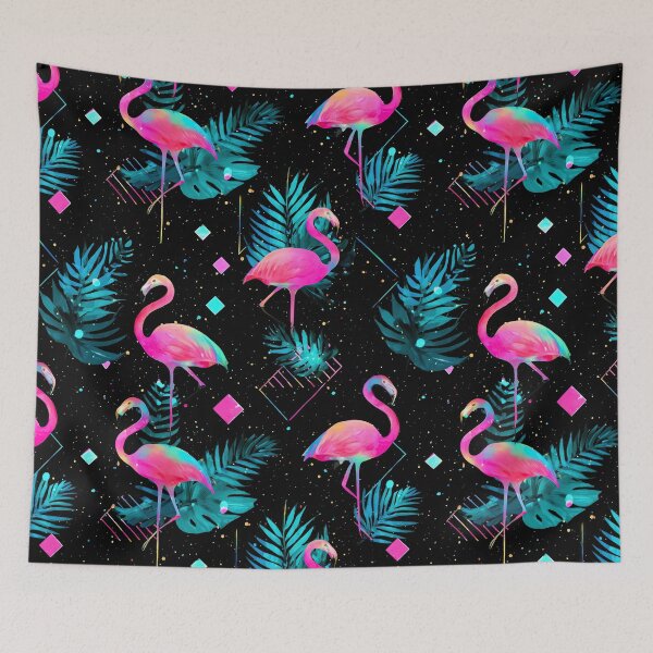 Item preview, Retro 80s and 90s aesthetic - Miami Neon Flamingo Pattern designed and sold by AeonAcademy.