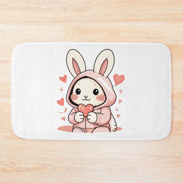 Item preview, Cute Bunny in Pink Hoodie Holding Heart designed and sold by ARIN2550.