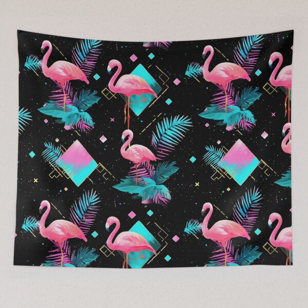 Item preview, Retro 80s and 90s aesthetic - Miami Neon Flamingo Pattern designed and sold by AeonAcademy.
