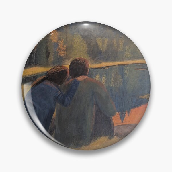 Item preview, Sunset by the Lake – Romantic Couple Oil Painting / Nordic Landscape Art designed and sold by Rookie-Creator.