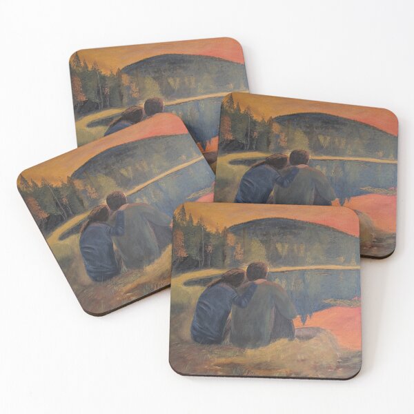 Item preview, Sunset by the Lake – Romantic Couple Oil Painting / Nordic Landscape Art designed and sold by Rookie-Creator.