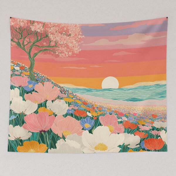 Item preview, Spring Field at Sunset – Minimalist Meadow Landscape with Warm Golden Light designed and sold by BobaBunny76.