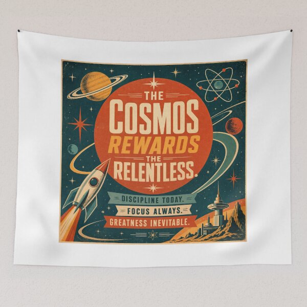 Item preview, The Cosmos Rewards the Relentless — Vintage Sci-Fi Motivation designed and sold by ForeverPrintsOK.