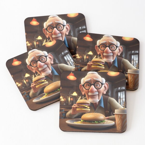 Artikelvorschau, Ein alter Mann gönnt sich eine Auszeit für einen Burger entworfen und verkauft von Colin Bentham.