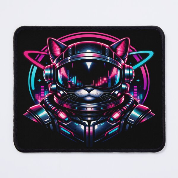 Item preview, Cyberpunk Cat Astronaut Neon Retrofuturist Emblem designed and sold by AlgorithmiaArt.