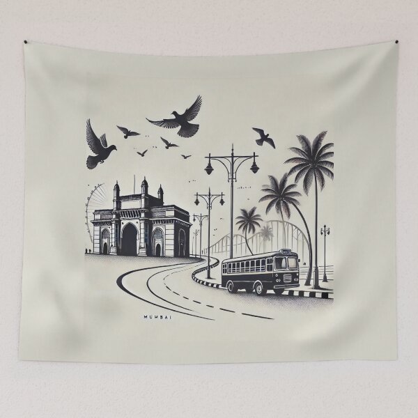 Item preview, Mumbai Minimal Line Art  | Gateway of India Street Bus Aesthetic City designed and sold by Globalcitytees.