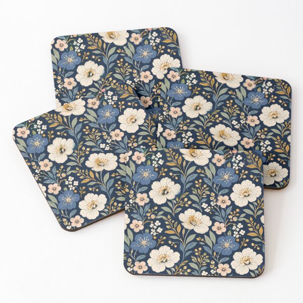 Item preview, Elegant Dark Floral Pattern – Navy Blue Botanical Seamless Flower Design designed and sold by Creativeeworld777.