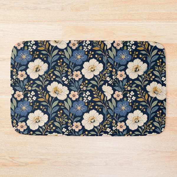 Item preview, Elegant Dark Floral Pattern – Navy Blue Botanical Seamless Flower Design designed and sold by Creativeeworld777.