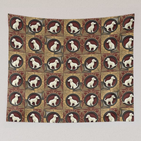 Item preview, Ivory Dogs on Maroon Tapestry: Vintage Noble Style designed and sold by mittie101.