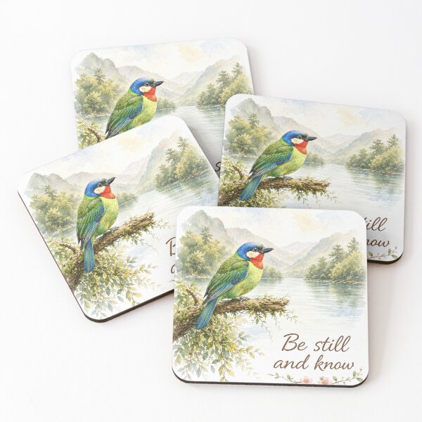 Item preview, "Be Still and Know" Watercolor Taiwan Barbet Bird Art designed and sold by lindalifepeace.