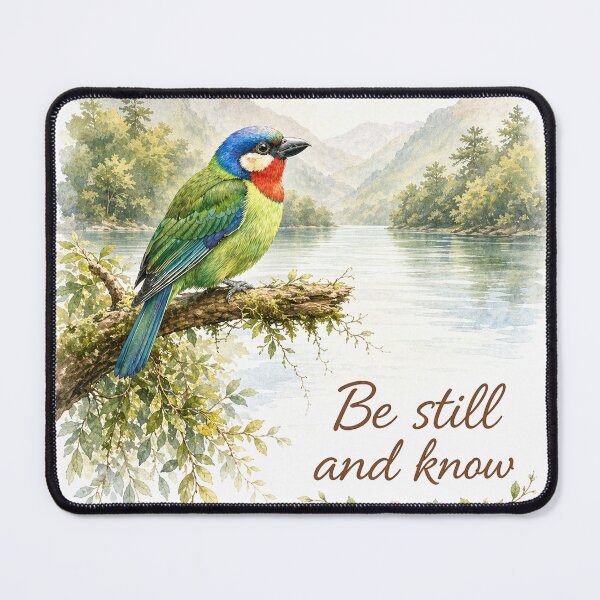 Item preview, "Be Still and Know" Watercolor Taiwan Barbet Bird Art designed and sold by lindalifepeace.