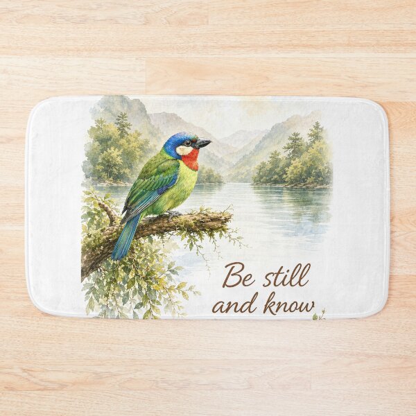 Item preview, "Be Still and Know" Watercolor Taiwan Barbet Bird Art designed and sold by lindalifepeace.