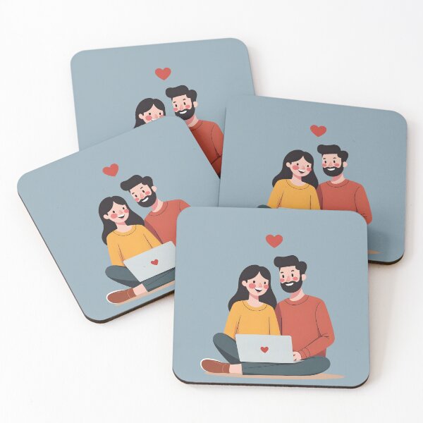 Item preview, Happy Couple with Laptop Together Design designed and sold by PalmixArt.