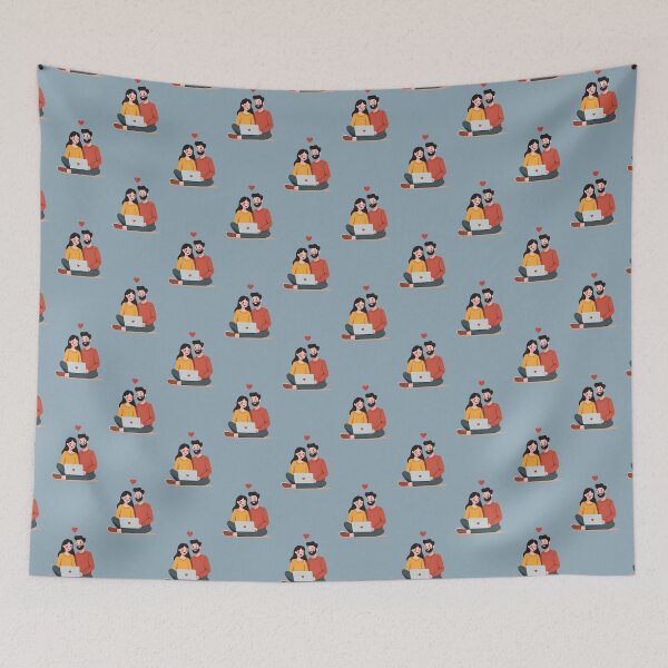 Item preview, Happy Couple with Laptop Together Design designed and sold by PalmixArt.