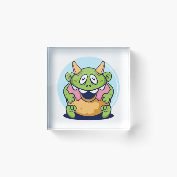Item preview, Cute Green Monster Eating Pink Donut designed and sold by mstkaru.