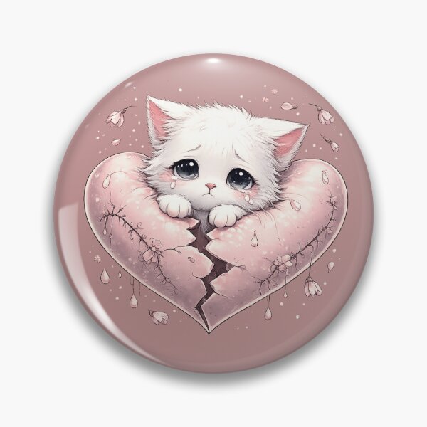 Item preview, Cute Sad White Kitten in Broken Heart – Kawaii Cat Lover Emotional T-Shirt Design designed and sold by KalaPXL.