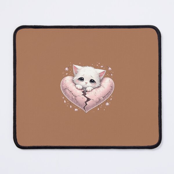 Item preview, Cute Sad White Kitten in Broken Heart – Kawaii Cat Lover Emotional T-Shirt Design designed and sold by KalaPXL.