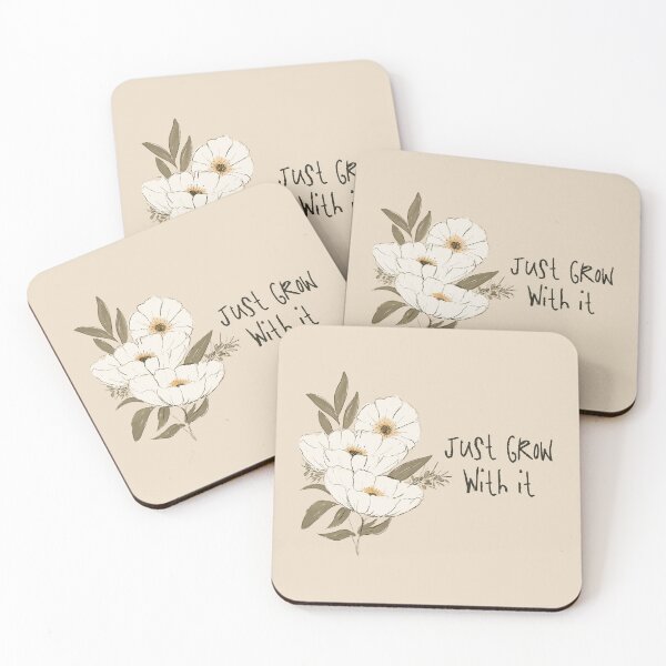 Item preview, Whimsical Botanical Affirmation Art 1E – “Just Grow With It” (Square) designed and sold by Claire_Brown.