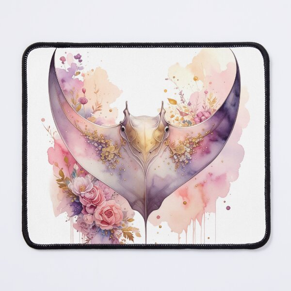 Item preview, Romantic floral watercolor manta ray botanical roses ocean art luxury print designed and sold by icemanphotos.