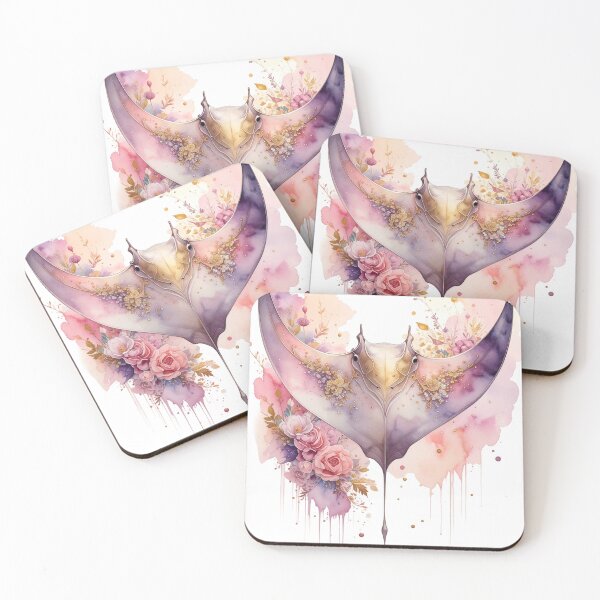 Item preview, Romantic floral watercolor manta ray botanical roses ocean art luxury print designed and sold by icemanphotos.