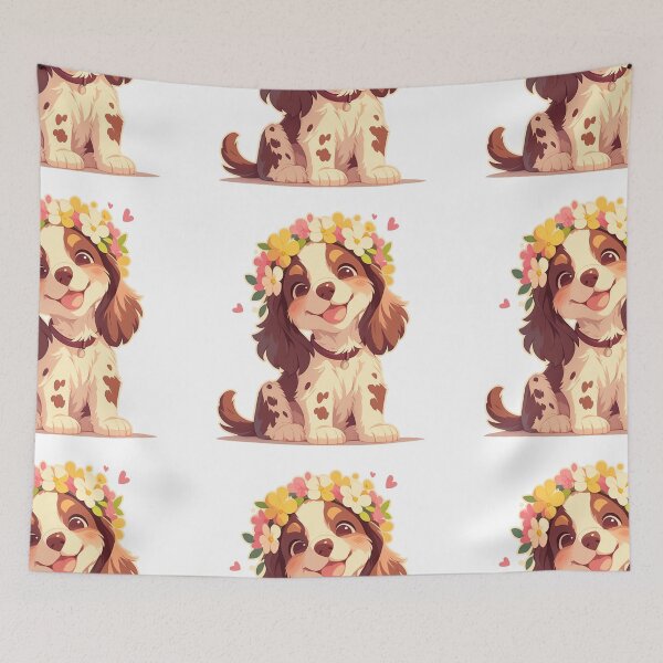 Item preview, Cute Brittany Spaniel with a flower crown designed and sold by MendaciousMina.