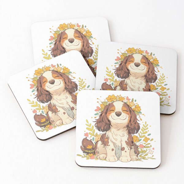 Item preview, Cute Brittany Spaniel with a flower crown designed and sold by MendaciousMina.