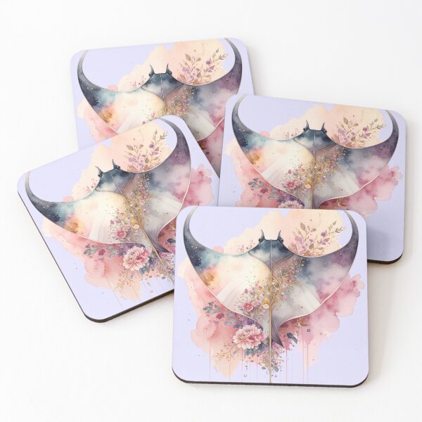 Item preview, Romantic floral watercolor manta ray botanical roses ocean art luxury print designed and sold by icemanphotos.