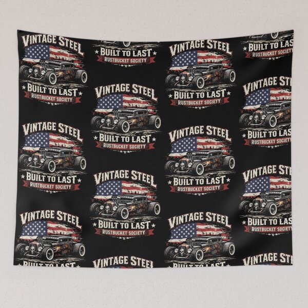 Item preview, Vintage Steel Built To Last Rustbucket Society Rat Rod American Flag designed and sold by KAWKAW-DRHM.
