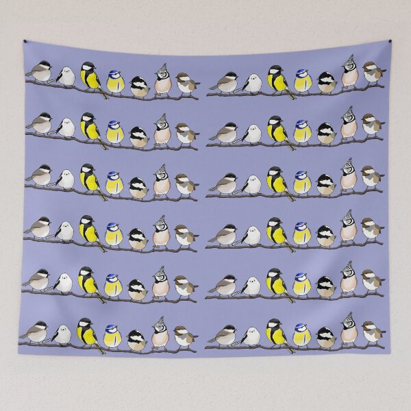 Item preview, A branch full of European tits (birds) designed and sold by ChirpingChicks.