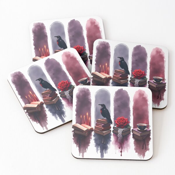 Item preview, Gothic Dark Academia Aesthetic Collage: Crow Raven Red Rose Candles Books designed and sold by VineVibe16Studio.