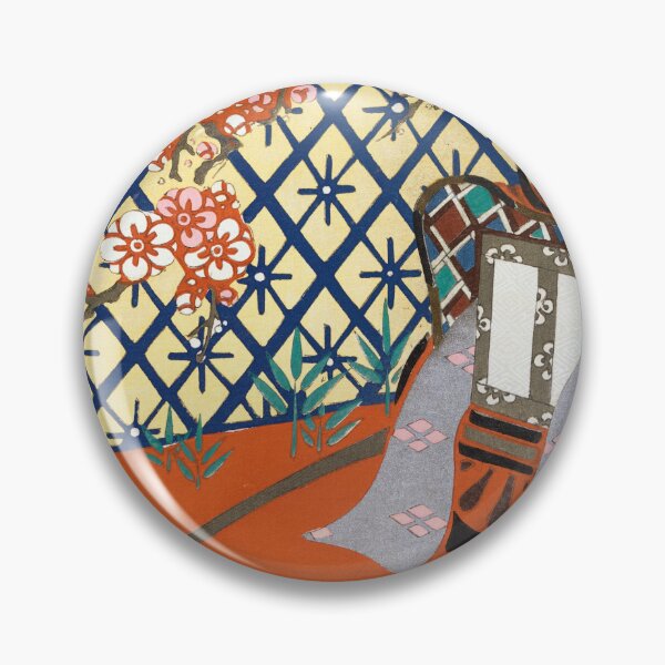Item preview, Vintage Japanese Rickshaw With Cherry Blossom Lattice Screen and Traditional Textile Patterns designed and sold by portokalis.