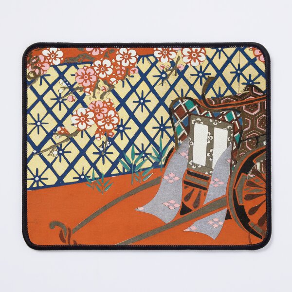 Item preview, Vintage Japanese Rickshaw With Cherry Blossom Lattice Screen and Traditional Textile Patterns designed and sold by portokalis.