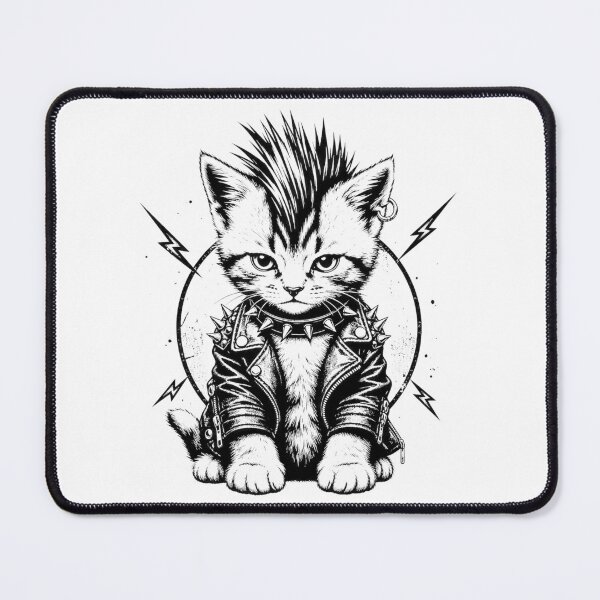 Item preview, Retro Punk Kitten Black and White Cat Graphic | Punk Rock Kitty Vintage Alternative Design designed and sold by SofiaTrendShirt.