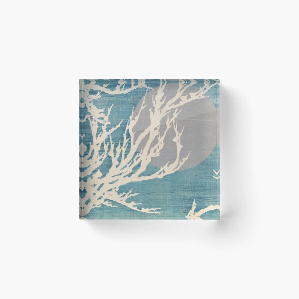 Item preview, Textured Teal Illustration of Bare Tree Branches Silhouetted Against a Large Moon — Minimal Wall Art designed and sold by portokalis.
