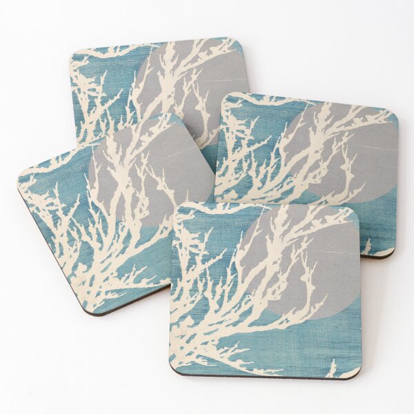 Item preview, Textured Teal Illustration of Bare Tree Branches Silhouetted Against a Large Moon — Minimal Wall Art designed and sold by portokalis.