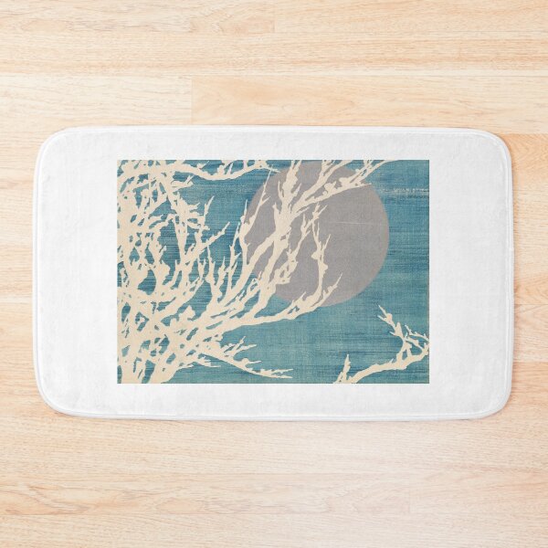 Item preview, Textured Teal Illustration of Bare Tree Branches Silhouetted Against a Large Moon — Minimal Wall Art designed and sold by portokalis.