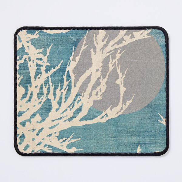 Item preview, Textured Teal Illustration of Bare Tree Branches Silhouetted Against a Large Moon — Minimal Wall Art designed and sold by portokalis.