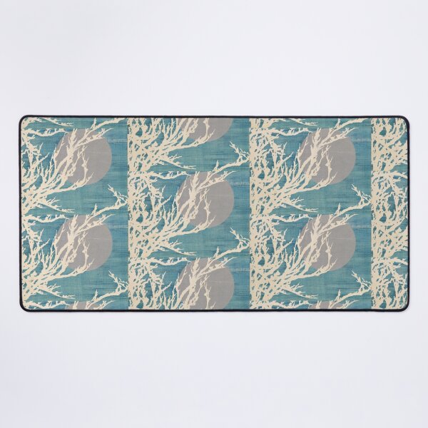 Item preview, Textured Teal Illustration of Bare Tree Branches Silhouetted Against a Large Moon — Minimal Wall Art designed and sold by portokalis.