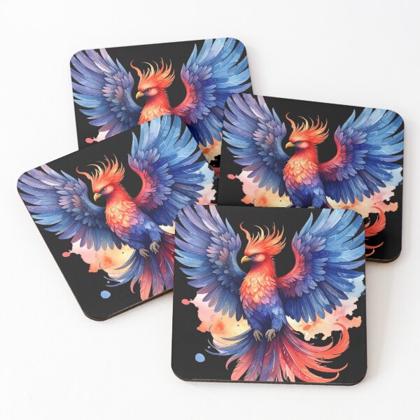 Item preview, Red and blue phoenix of rebirth in watercolor style designed and sold by LiskoDesign.
