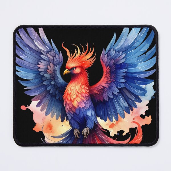 Item preview, Red and blue phoenix of rebirth in watercolor style designed and sold by LiskoDesign.