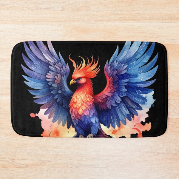 Item preview, Red and blue phoenix of rebirth in watercolor style designed and sold by LiskoDesign.