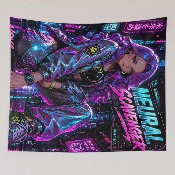 Item preview, NOVA BYTE: Cyberpunk Anime Girl Neon City Poster designed and sold by BorgSpareParts.