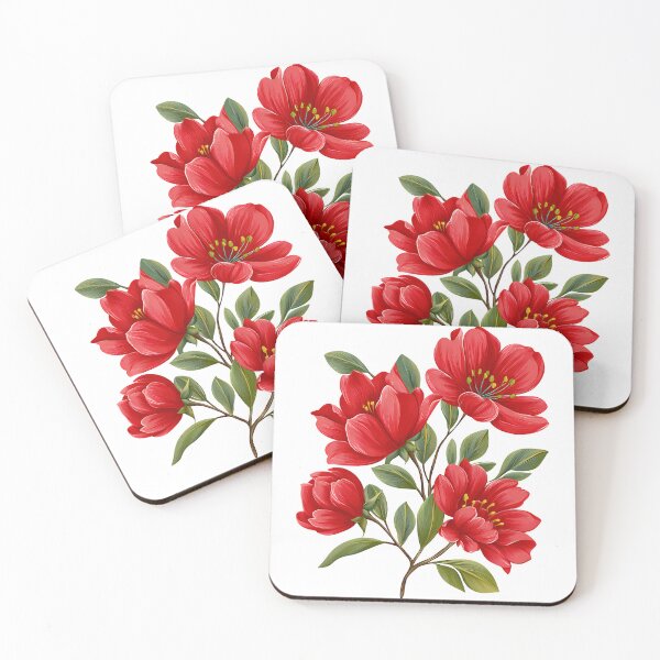 Item preview, Vivid Crimson Bloom Branch - Elegant Red Floral Botanical Illustration designed and sold by DesignArtist.ia.