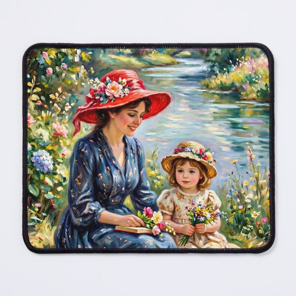 Item preview, Mother and Child in a Sunlit Garden - Impressionist Mother's Day Art designed and sold by GlyphGarden.