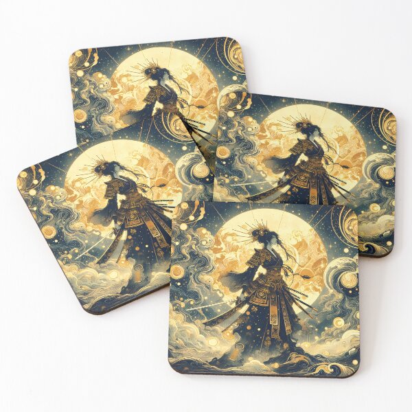 Item preview, Onna-Musha at the Threshold | Female Samurai Celestial Wall Art designed and sold by Stoneflower-Art.